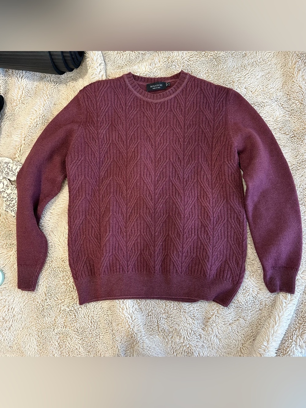 Bugatchi 100% Merino Wool Crewneck Sweater – Burgundy